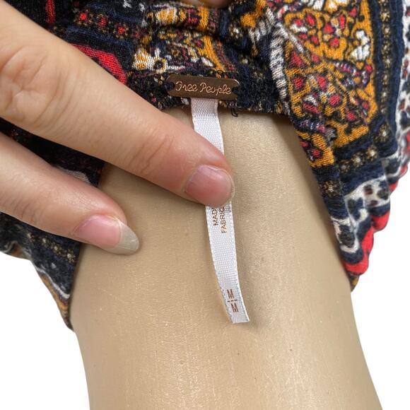 Free People Donatella Turtleneck Paisley Retro Stripe Boho Tied Sleeve Top SZ M - Picture 10 of 11